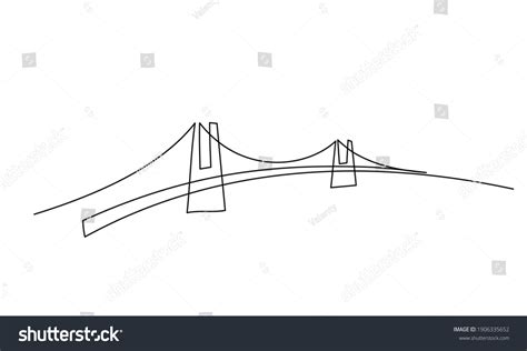 Giant Bridge Over River Continuous One Stock Vector Royalty Free