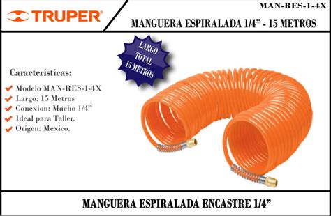 Truper Manguera Espiralada 1 4 X 15 Mts Centro De Materiales