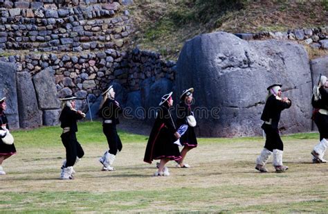 Men And Women In Traditional Costumes Inti Raymi Cusco Peru Editorial