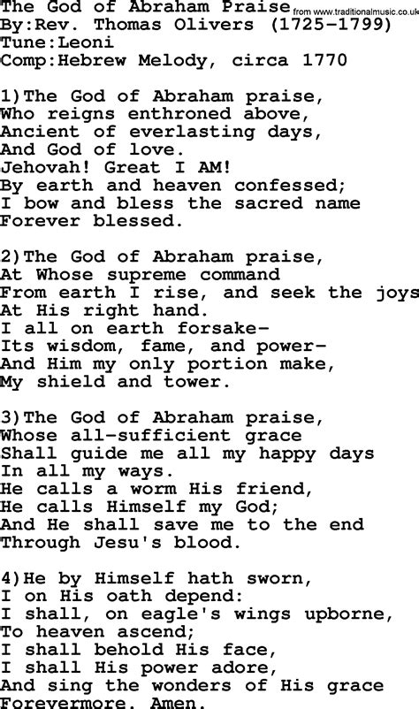 Methodist Hymn The God Of Abraham Praise Lyrics With Pdf