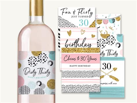 30th Birthday Wine Bottle Labels Set Of 6 Waterproof Labels Etsy