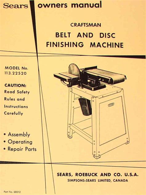 Craftsman Belt And Disc Sander Operation Parts Manual