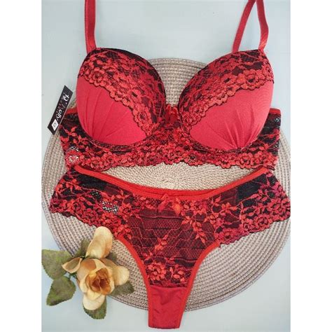 Conjunto de Lingerie rendado bicolor calcinha fio moda íntima