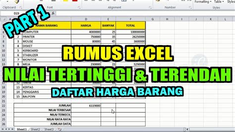 Rumus Excel Mencari Nilai Tertinggi Dan Terendah Part 1 YouTube