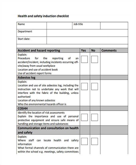 Sample Of Induction Checklist Images