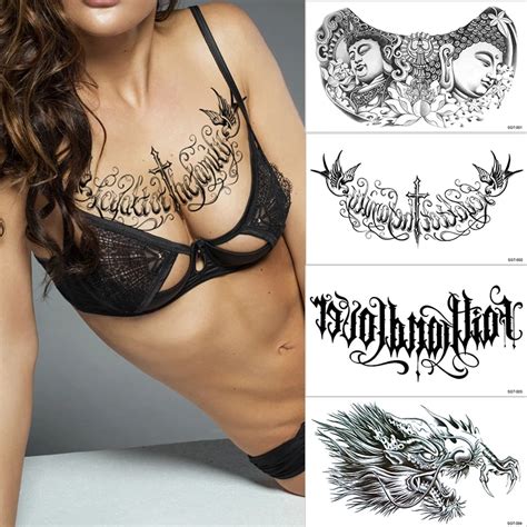 4 Sheets Waterproof Temporary Tattoos Sticker Simple Black And White Flower Sternum Tattoo