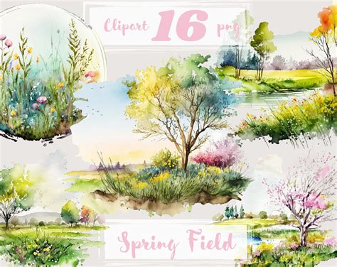 Spring Field Clipart Grass Clipart Spring Clipart Floral Etsy