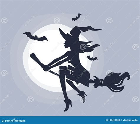 Flying young witch stock vector. Illustration of carnival - 100410388