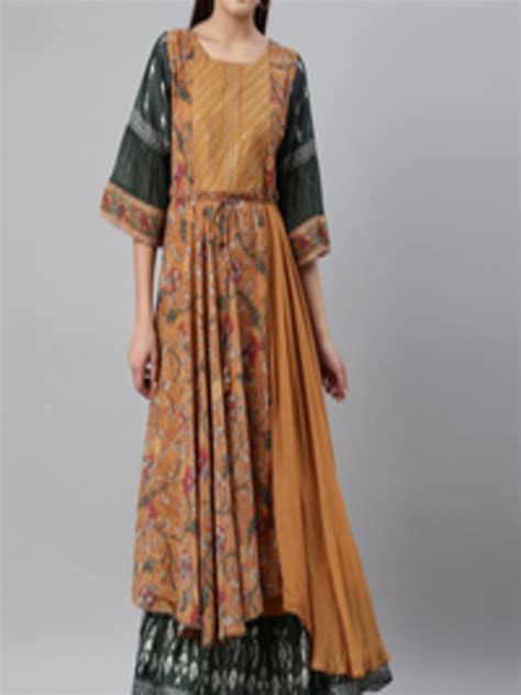 Buy Neerus Women Mustard Yellow Ethnic Motifs Printed Sequinned