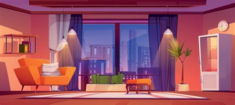 Living Room With Panoramic Window With City View 13507058 Vector Art At