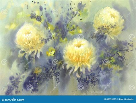 White Chrysanthemum Watercolor Background Stock Illustration