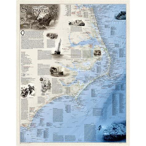 Shipwrecks of Outer Banks Wall Map by National Geographic - The Map Shop