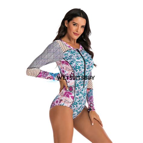 Floral Print One Piece Swimsuit Women S Long Sleeves Rash Guard