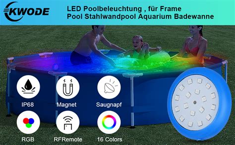 KWODE LED Poolbeleuchtung Unterwasser für Aufstellpool 10W RGB