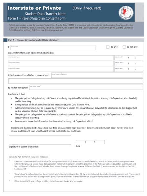 Fillable Online Interstate Student Data Transfer Note Form Parent