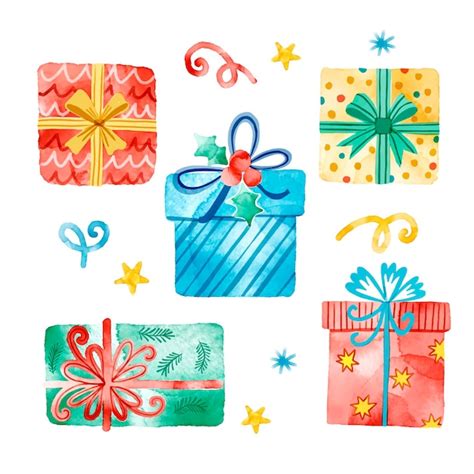 Colecci N De Regalos De Navidad En Acuarela Vector Gratis