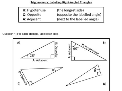 Worksheet Labelling Right Angled Triangles And Finding Exact Trig Values Teaching Resources