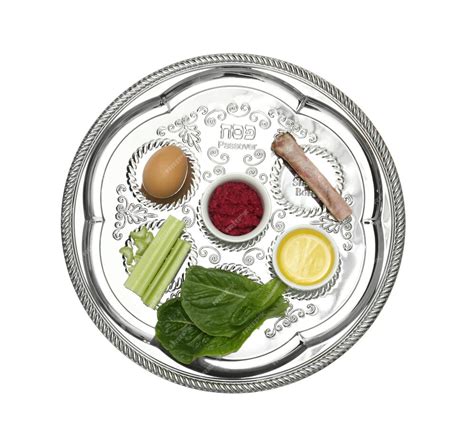 Premium Photo Passover Seder Plate Keara With Symbolic Meal Isolated On White Top View Pesah