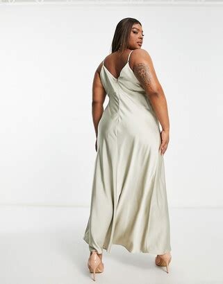 ASOS EDITION Curve Satin Cowl Neck Maxi Dress With Full Skirt In Sage