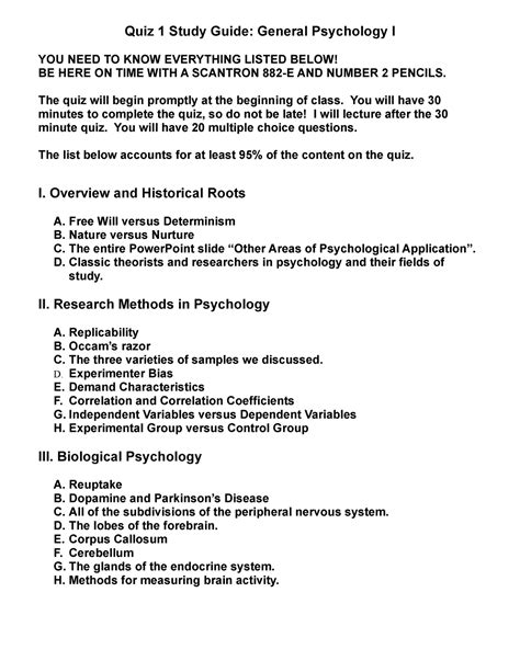 Quiz1Study Guide Quiz 1 Study Guide General Psychology I YOU NEED TO