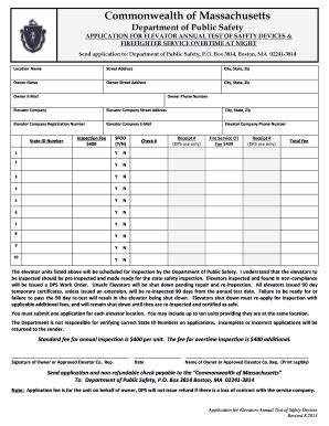 Fillable Online Mass Application For Annual Elevator Inspection And