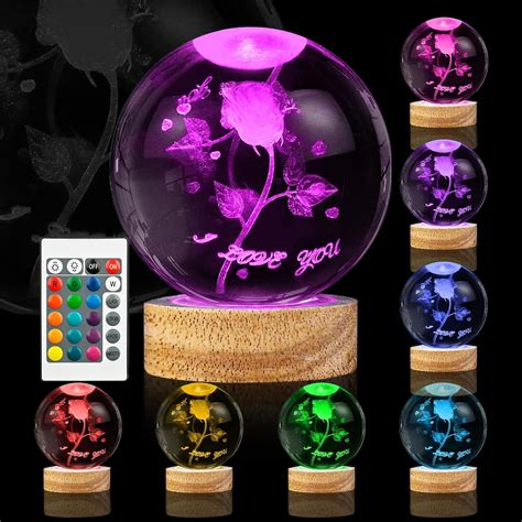 3D Rose Flower Crystal Ball Night Light 3 15 Inch Rose Flowe Glass Ball