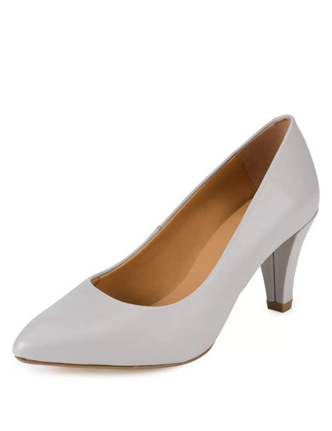 Leather Pointed Toe Stiletto Mid Heel Court Shoes Light Grey Devcube