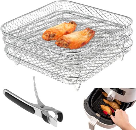 8inch Air Fryer Rack For Ninja Three Layer Stackable Dehydrator Racks Stainless Steel Square Air