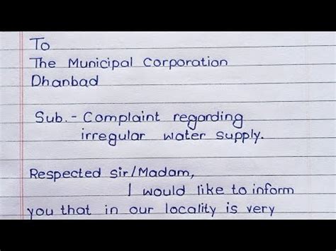 Write A Complaint Letter To Municipal Corporation For Irregular Water