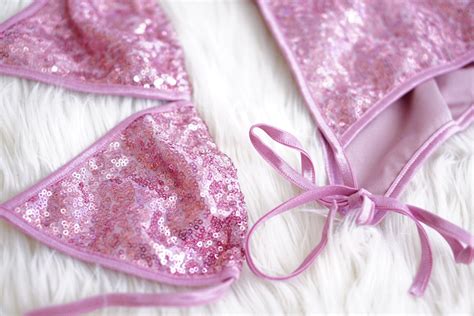 Lentejuelas Sexy Bikini Rosa Traje De Ba O Brillante Nico Etsy Espa A