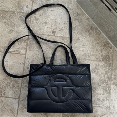 Telfar black puff shopping bag in size medium.... - Depop