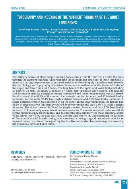 PDF Topography And Indexing Of The Nutrient Foramina Of The Adult