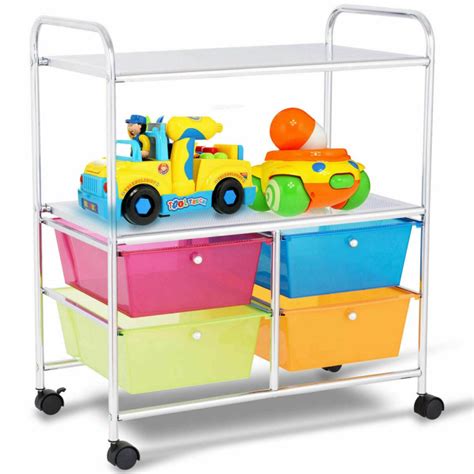 4 Drawers Shelves Rolling Storage Cart Rack - Costway