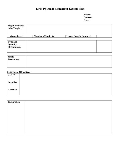 Pe Lesson Plan Template Education Lesson Plans Physical Education