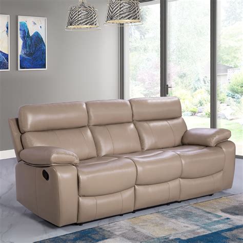 Devon Claire Bailey Beige Top Grain Leather Reclining Sofa Walmart