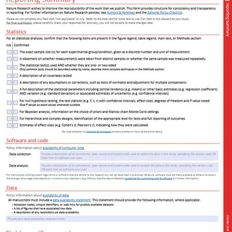 The Nature Research Reporting Summary Checklist Available Under A