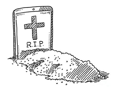 Smart Phone Gravestone Funeral Drawing Drawing by Frank Ramspott