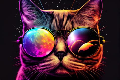 Cat Wearing Sunglasses Vr Videogame Experience In 80and X27s Synth Wave