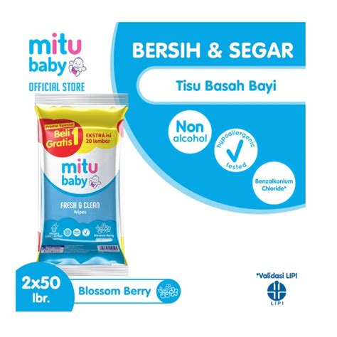 Jual Buy 1 Get 1 Tissue Basah Mitu Baby Wipes Fresh Clean 40 Sheets