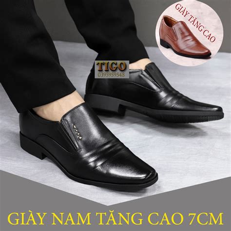 Giày Nam Nâng Chiều Cao 7cm Bí Mật Chất Liệu Da Thật Cao Cấp đế Khâu