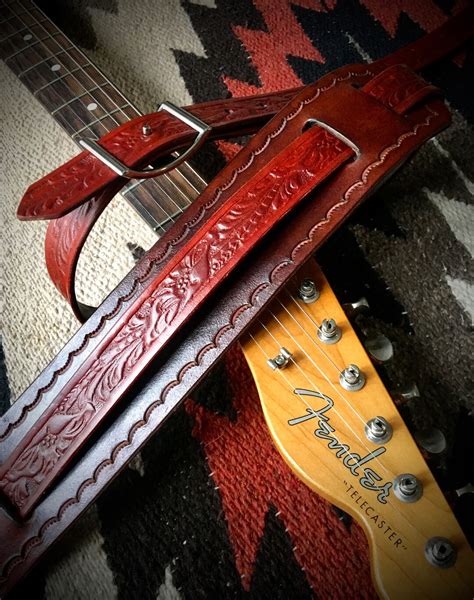 Vintage Style Leather Guitar Strap Western Sheridan Motif British Tan Etsy