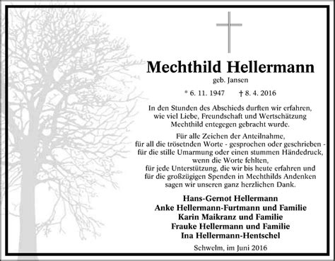 Traueranzeigen Von Mechthild Hellermann Trauer In NRW De