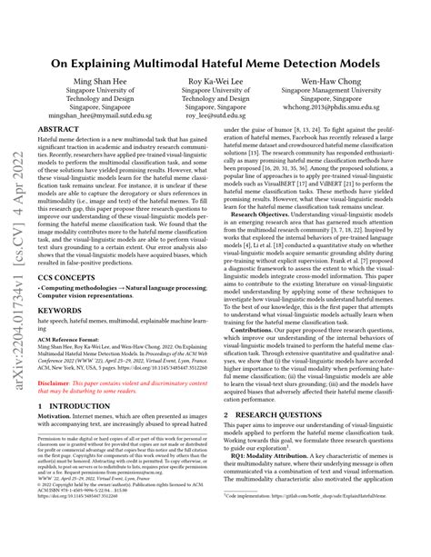 PDF On Explaining Multimodal Hateful Meme Detection Models