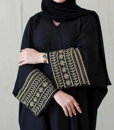 Black Beaded Sleeves Belted Open Front Abaya In Abayas Fashion