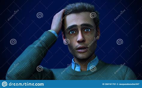 Scared Man Holding His Head Financial Stress Panic Fear 3d Illustration