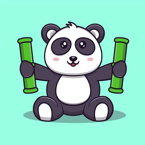 Cute Panda Holding Bamboo Cartoon Vector Icon Illustration Animal Icon