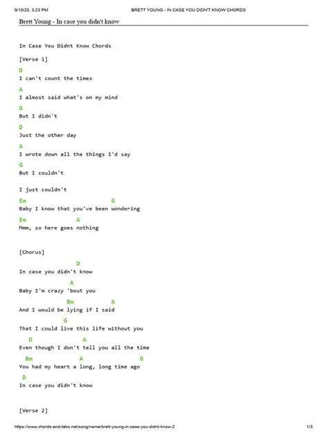 Brett Young In Case You Didnt Know Chords D Pdf Song Structure