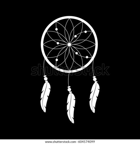 Dream Catcher White On Black Background Stock Vector Royalty Free