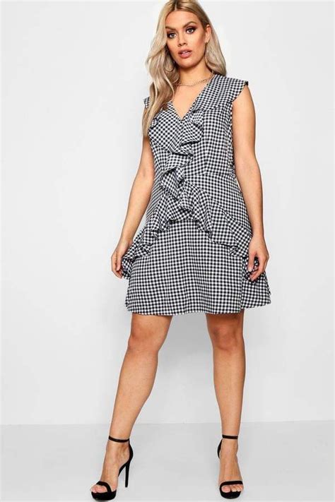 Boohoo Plus Gingham Ruffle Dress Gingham Ruffle Dress Dress Fashion