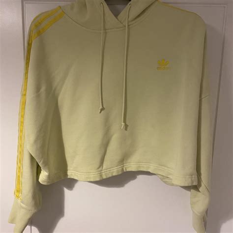 Cropped yellow Adidas hoodie, size S. Hardly worn - Depop